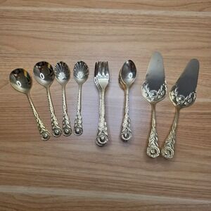 Vintage Rostfrei Esmeyer Gold Electroplate Rose Handled Dessert Set 30‎ Pieces